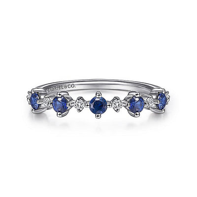 Gabriel & Co. LR51614W45SA 14K White Gold Alternating Round Diamond and Sapphire Ring