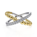 Gabriel & Co. LR51628M45JJ 14K White-Yellow Gold Bujukan Diamond and Metal Bead Criss Cross Ring in size 10.8mm width