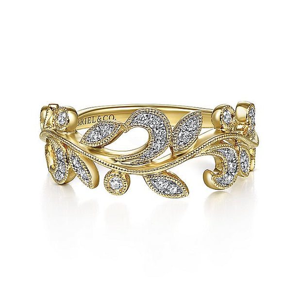 Gabriel & Co. LR51641Y45JJ 14K Yellow Gold Diamond Floral Ring