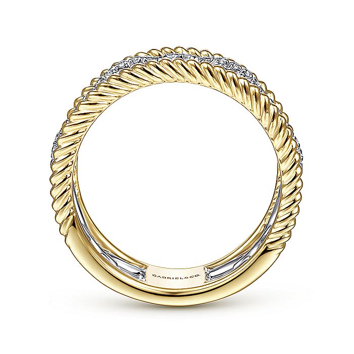 Gabriel & Co. LR51658M45JJ 14K White-Yellow Gold Diamond Link and Twisted Rope Ring