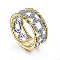 Gabriel & Co. LR51658M45JJ 14K White-Yellow Gold Diamond Link and Twisted Rope Ring