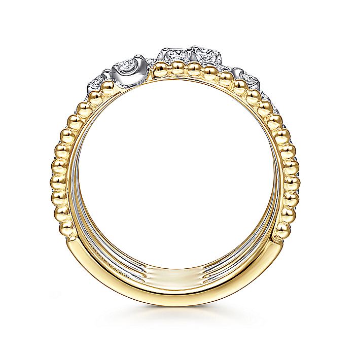 Gabriel & Co. LR51662M45JJ 14K White-Yellow Gold Five Row Bujukan Ball and Diamond Station Ring