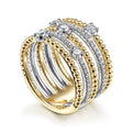 Gabriel & Co. LR51662M45JJ 14K White-Yellow Gold Five Row Bujukan Ball and Diamond Station Ring