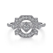 Gabriel & Co. LR51663W45JJ 14K White Gold Art Deco Floral Diamond Ring