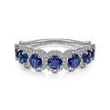 Gabriel & Co. LR51675W45SA 14K White Gold Round Sapphire and Diamond Halo Ring