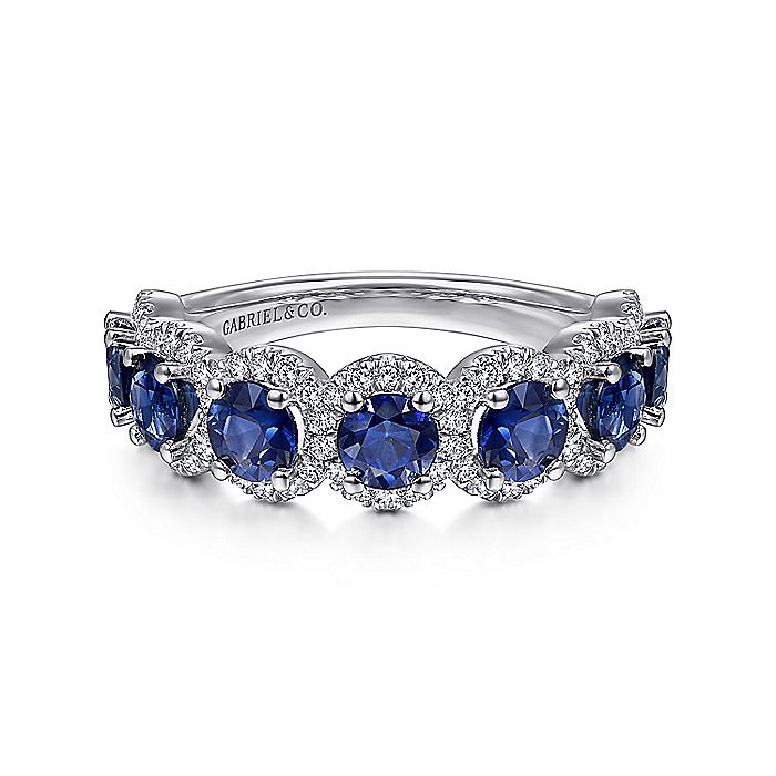 Gabriel & Co. LR51675W45SA 14K White Gold Round Sapphire and Diamond Halo Ring