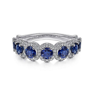 Gabriel & Co. LR51675W45SA 14K White Gold Round Sapphire and Diamond Halo Ring