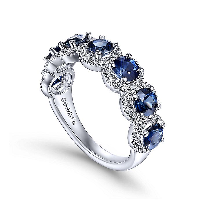 Gabriel & Co. LR51675W45SA 14K White Gold Round Sapphire and Diamond Halo Ring