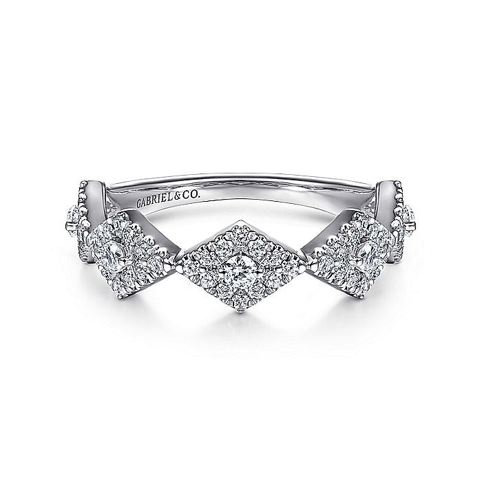 Gabriel & Co. LR51683W45JJ 14K White Gold Diamond Station Stackable Ring