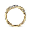 Gabriel & Co. LR51732M45JJ 14K White-Yellow Gold Twisted Rope and Diamond Intersecting Ring