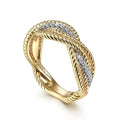 Gabriel & Co. LR51732M45JJ 14K White-Yellow Gold Twisted Rope and Diamond Intersecting Ring