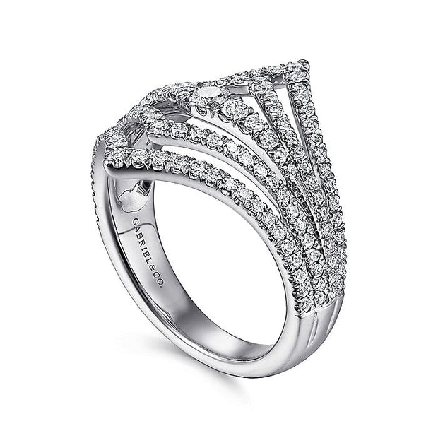 Gabriel & Co. LR51736W45JJ 14K White Gold Multi Row Diamond Chevron Ring