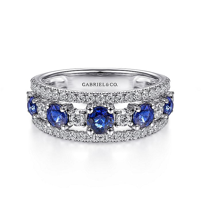 Gabriel & Co. LR51738W45SA 14K White Gold Round Sapphire and Diamond Ring