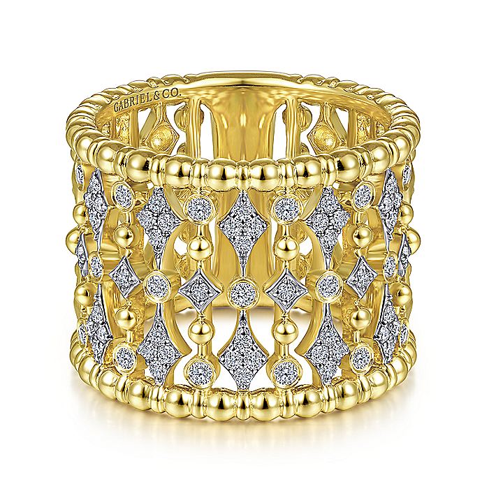 Gabriel & Co. LR51743Y45JJ 14K Yellow Gold Wide Bujukan Ball and Diamond Statement Ring