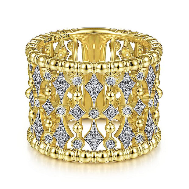 Gabriel & Co. LR51743Y45JJ 14K Yellow Gold Wide Bujukan Ball and Diamond Statement Ring