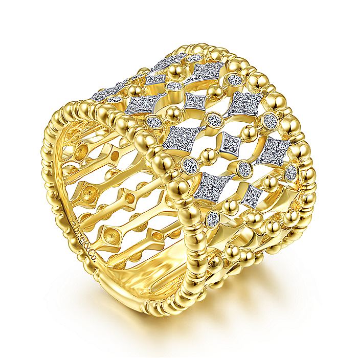 Gabriel & Co. LR51743Y45JJ 14K Yellow Gold Wide Bujukan Ball and Diamond Statement Ring