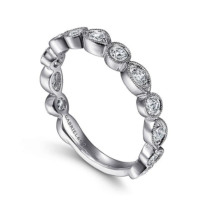 Gabriel & Co. LR51750W45JJ 14K White Gold Geometric Diamond Stackable Ring