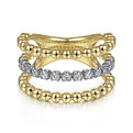 Gabriel & Co. LR51775M45JJ 14K White-Yellow Gold Three Row Diamond and Bujukan Bead Ring