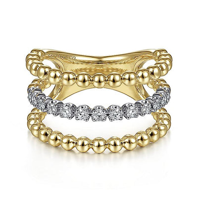 Gabriel & Co. LR51775M45JJ 14K White-Yellow Gold Three Row Diamond and Bujukan Bead Ring