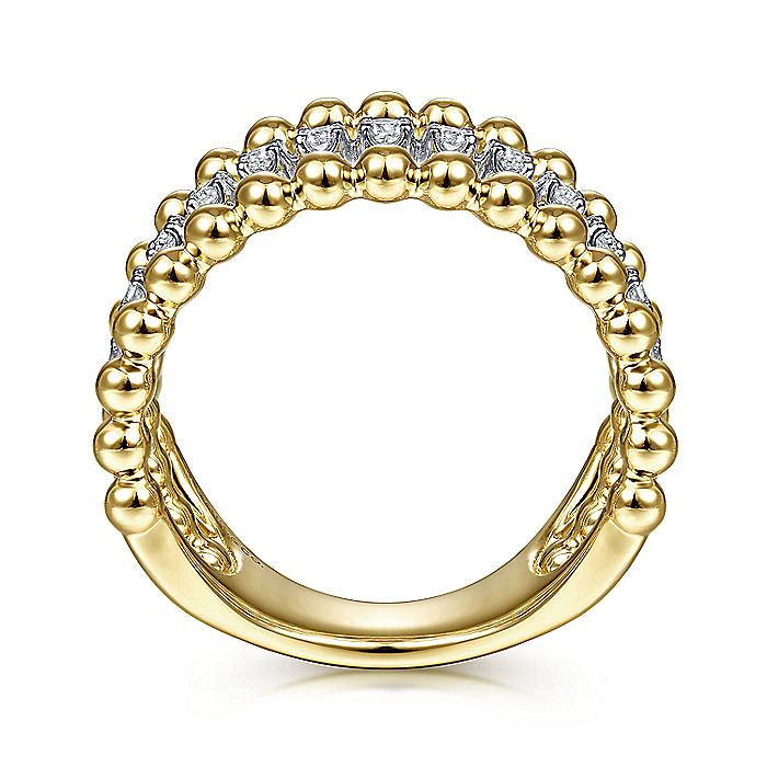 Gabriel & Co. LR51775M45JJ 14K White-Yellow Gold Three Row Diamond and Bujukan Bead Ring