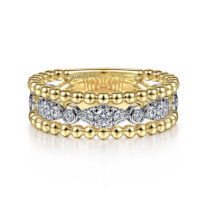 Gabriel & Co. LR51779M45JJ 14K White-Yellow Gold Diamond and Bujukan Bead Ring