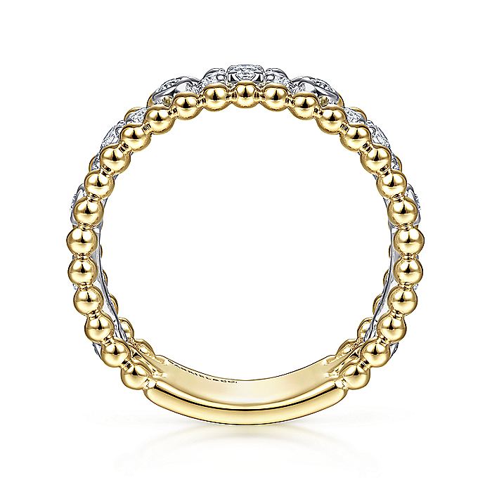 Gabriel & Co. LR51779M45JJ 14K White-Yellow Gold Diamond and Bujukan Bead Ring