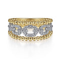 Gabriel & Co. LR51783M45JJ 14K White-Yellow Gold Pavé Diamond Link and Bujukan Bead Ring