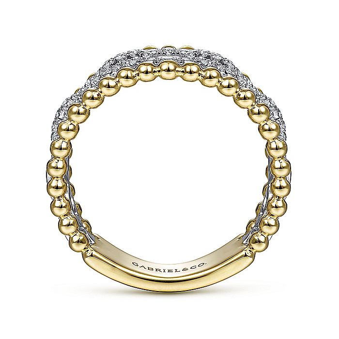 Gabriel & Co. LR51783M45JJ 14K White-Yellow Gold Pavé Diamond Link and Bujukan Bead Ring