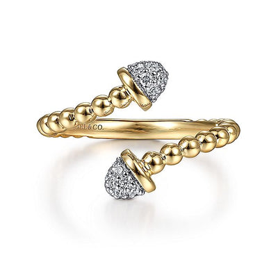 Gabriel & Co. LR51784Y45JJ 14K Yellow Gold Bujukan Bead Bypass Ring with Pavé Diamond Caps