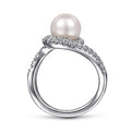 Gabriel & Co. LR51808W45PL 14K White Gold Pearl Ring with Curved Diamond Wrap Halo