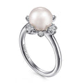 Gabriel & Co. LR51811W45PL 14K White Gold Pearl Ring with Bursting Diamond Halo