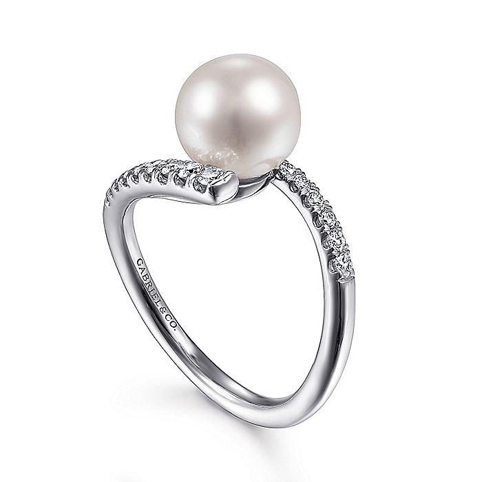 Gabriel & Co. LR51812W45PL 14K White Gold Bypass Pearl and Diamond Ring