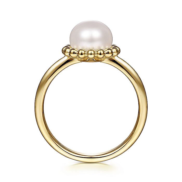 Gabriel & Co. LR51835Y4JPL 14K Yellow Gold Pearl Ring with Bujukan Beaded Halo