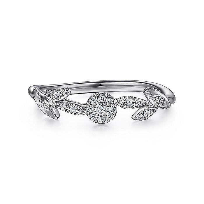 Gabriel & Co. LR51843W45JJ 14K White Gold Floral Diamond Stackable Ring