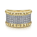 Gabriel & Co. LR51858M45JJ 14K White-Yellow Gold Wide Diamond and Pyramid Ring