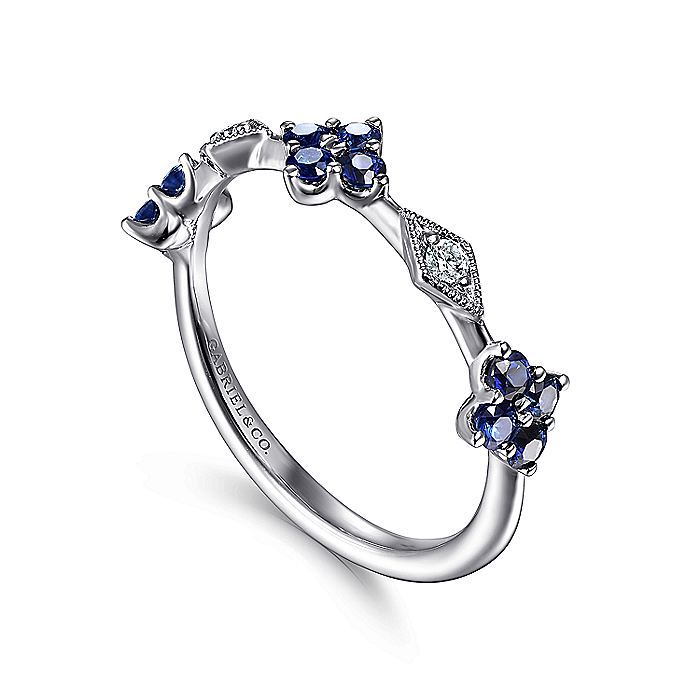 Gabriel & Co. LR51931W45SA 14K White Gold Alternating Sapphire and Diamond Station Ring