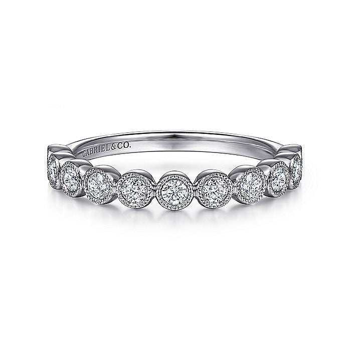 Gabriel & Co. LR51932W45JJ 14K White Gold Millgrain Bezel Diamond Stackable Ring