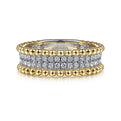 Gabriel & Co. LR52019M45JJ 14K White-Yellow Gold Three Row Diamond and Bujukan Bead Ring