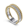 Gabriel & Co. LR52019M45JJ 14K White-Yellow Gold Three Row Diamond and Bujukan Bead Ring