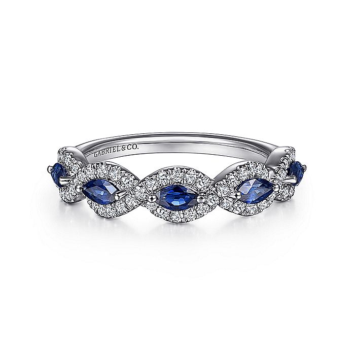 Gabriel & Co. LR52021W45SA 14K White Gold Diamond and Sapphire Twisted Ring