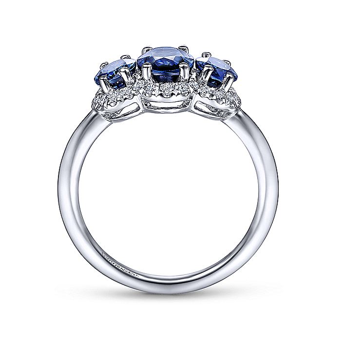 Gabriel & Co. LR52023W45SA 14K White Gold Diamond and Sapphire Oval Halo Three Stone Ring