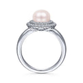 Gabriel & Co. LR52025W45PL 14K White Gold Pearl Ring with Diamond Double Halo