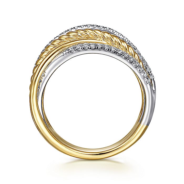 Gabriel & Co. LR52031M45JJ 14K White-Yellow Gold Twisted Rope and Diamond Criss Cross Ring