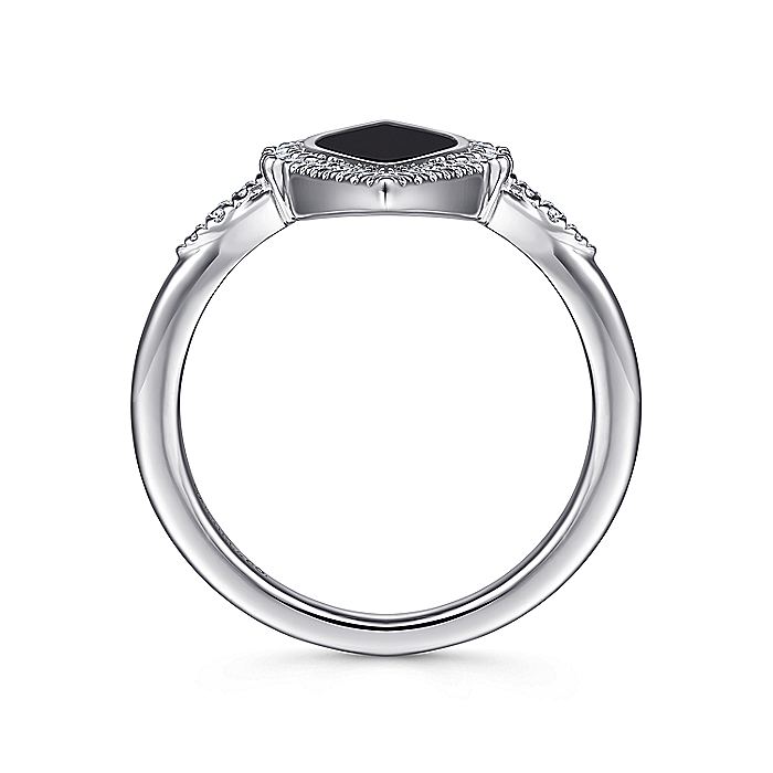 Gabriel & Co. LR52036W45OX 14K White Gold Diamond and Onyx Marquise Statement Ring