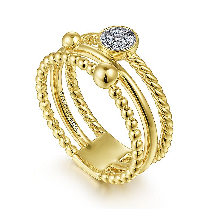 Gabriel & Co. LR52176Y45JJ 14K Yellow Gold Diamond and Twisted Rope Bujukan Ring