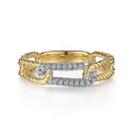 Gabriel & Co. LR52196M45JJ 14K White-Yellow Gold Hampton Link Ring with Diamond Station