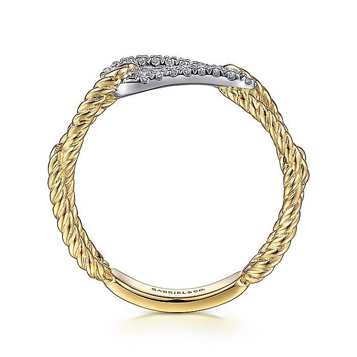 Gabriel & Co. LR52196M45JJ 14K White-Yellow Gold Hampton Link Ring with Diamond Station