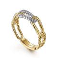 Gabriel & Co. LR52196M45JJ 14K White-Yellow Gold Hampton Link Ring with Diamond Station