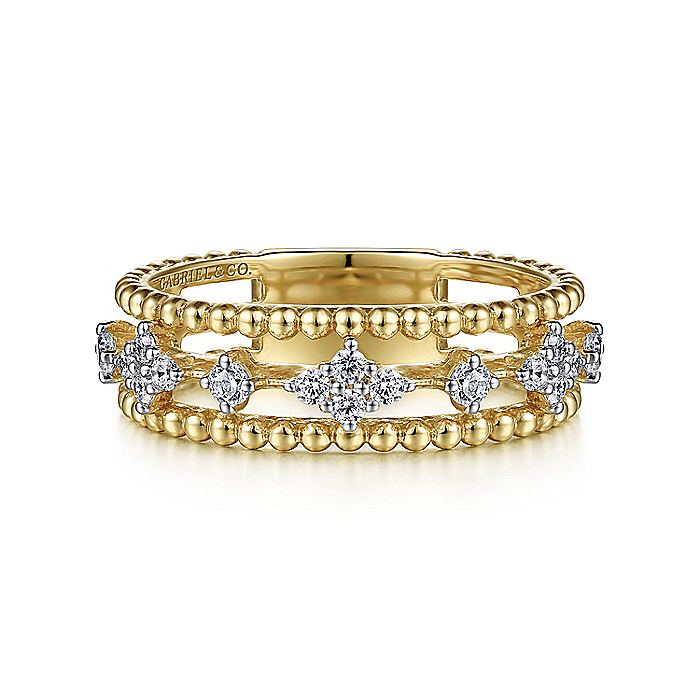 Gabriel & Co. LR52199Y45JJ 14K Yellow Gold Diamond and Bujukan Bead Ring