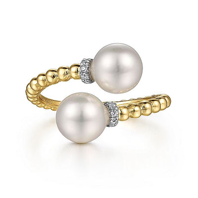 Gabriel & Co. LR52200M45PL 14K White-Yellow Gold Diamond and Pearl Bujukan Bypass Ring